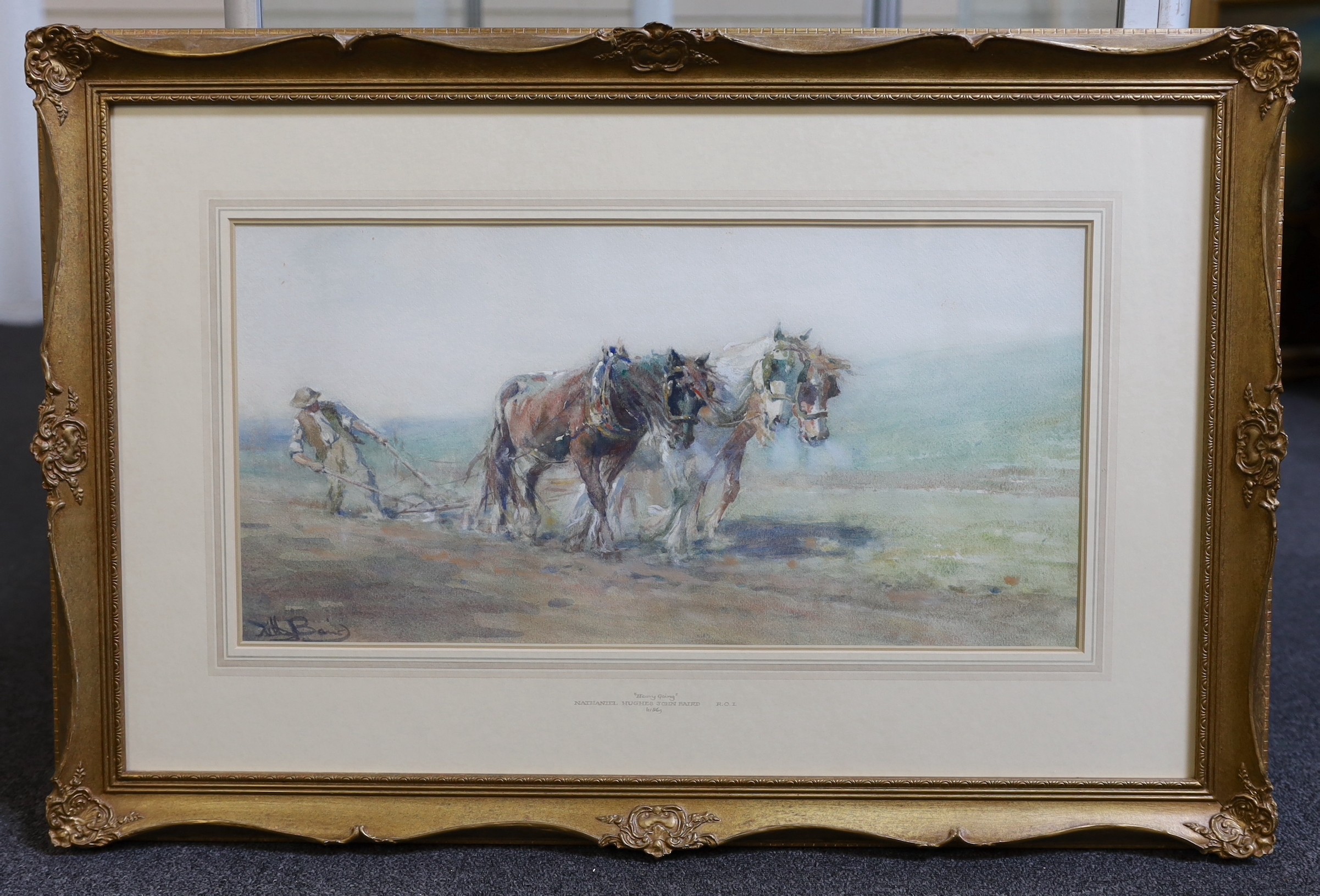 Nathaniel Hughes John Baird (1865-1935), 'Heavy Going', watercolour, 26 x 52cm